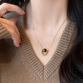 Gold U-Shape Tiger Eye Bead Pendant Chain Necklace view 3