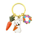 Gold Tone White Bunny Carrot and Flower Wreath Keychain view 5