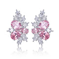 Pink Round And Marquise Floral Cluster Stud Earrings In Silver Tone view 5