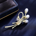 Gold Tone Floral Bouquet Pearl Look Metal Brooch Pin view 3