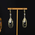Gold Cats Eye Oval Drop Earrings Triple Ball Chain Swags view 6
