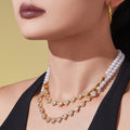 Pearl and Crystal Heart Collar Necklaces in Gold and Silver Tone view 4