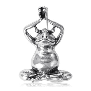 Yoga Frog Enamel Brooch In Silver And Green Decorative Lapel Pin