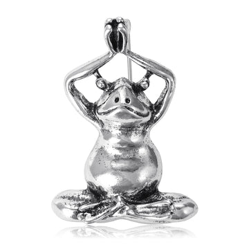 Yoga Frog Enamel Brooch In Silver And Green Decorative Lapel Pin