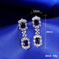 Royal Blue Dual Stone Tassel Drop Earrings Silver CZ view 5