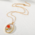 Gold Tone Pressed Flower Resin Pendant Necklaces in Eleven Shapes view 4
