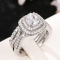 Square Halo Crossed Band Ring Set in Silver Tone With Clear Crystal Accents view 3