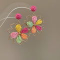 Woven Flower Stud Earrings in Six Color Combinations view 5