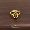 Gold Tone Tiger Eye Oval Center Double Band Ring For Women view 1