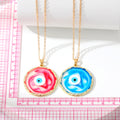 Gold Tone Round Resin Evil Eye Pendant Necklaces in Six Colors view 5