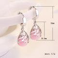 Silver Filigree Teardrop Cat Eye Drop Earrings Pink White view 5