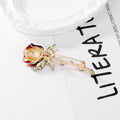 Red Green Rose Crystal Enamel Metal Brooch Pin for Jackets and Lapels view 3