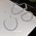Pink Pearl Crystal Flower Necklace Bracelet Jewelry Set view 3