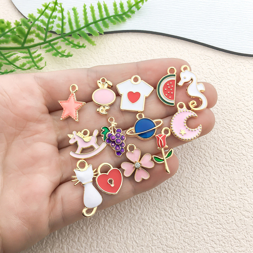 Enamel Zinc Alloy Rose Grape Watermelon Fruit Charm Pendants for DIY Keychain Jewelry