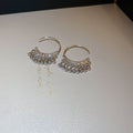 Silver Tone Curved Bar and Chain Tassel Hook Earrings view 1