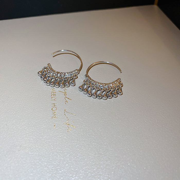 Silver Tone Curved Bar and Chain Tassel Hook Earrings
