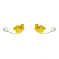 Yellow Flower Asymmetric Earrings with Pearl Look Accents view 5