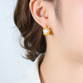 Square Hoop Earrings With White Pearl Gold Or Steel view 4
