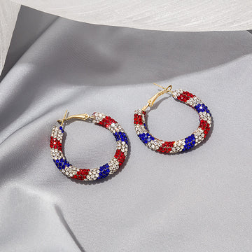 Red White and Blue Clear Stone Large Hoop Earrings