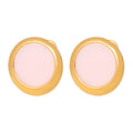 Gold Round Disc Stud Earrings Cream Center Circle Pair view 5