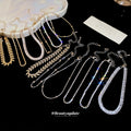 Sparkling Zircon Mixed Chain Six Piece Bracelet Set Gold Silver view 4