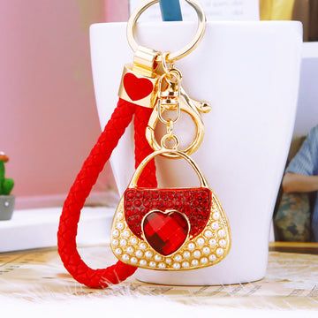 Pearl Heart Handbag Keychains in Three Colors with Plain and Braided Loops