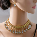 Gold Filigree Teardrop Necklace Earring Sets Four Colors view 3