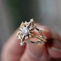 Gold Tone Open Star Burst Clear Center Stone Finger Ring view 2