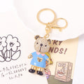 Rhinestone Bear Keychain Enamel Shirt Gold Clasp Three Colors view 2