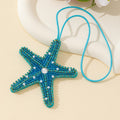 Rhinestone Beaded Starfish Pendant Necklace In Teal Blue view 3