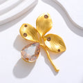 Gold Tone Four Leaf Clover Crystal Two Designs Metal Brooch Pin view 5