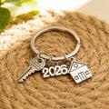 Silver Tone House Keychain With Key and Number Charms view 4