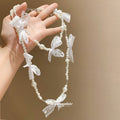 White Lace Bow and Faux Pearl Necklace with Decorative Details view 4