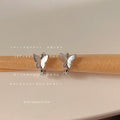 Silver Butterfly Huggie Hoop Earrings Small Matte Wings view 4