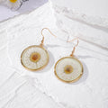 Gold Round Pressed Daisy Resin Drop Earrings 9 Colors view 9