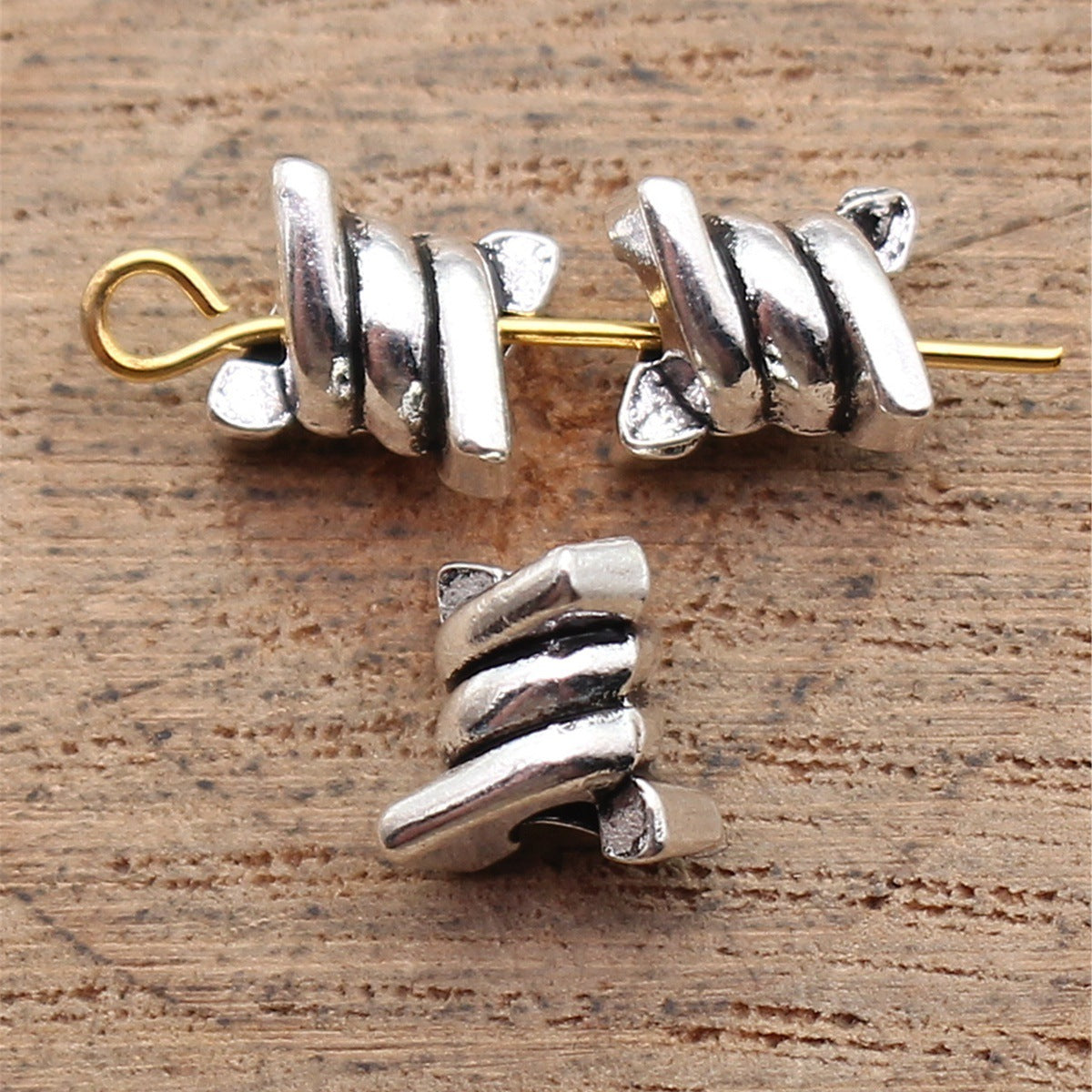 7.8x6.8x5.9mm 0.79g Antique Silver Zinc Alloy Twisted Rope Spiral Small Hole Beads for DIY Jewelry Making