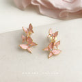 Gold Tone Pink Butterfly Cluster Earrings In Clip And Stud Styles view 6