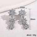 Triple Flower Cluster Drop Earrings Clear Stones Silver view 5