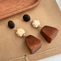 Four Wood Look Geometric Statement Dangle Earrings view 6