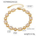 Geometric Square Round Zircon Bracelet Gold Steel Pair view 6