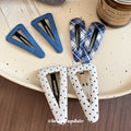 Fabric Geometric Snap Hair Clip Denim Plaid 3 Styles view 2