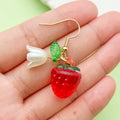 Resin Fruit Charm Dangle Earrings with Lily Flower Bead view 2