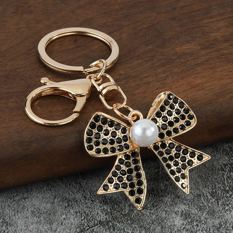 Full Rhinestone Bow Keychain Elegant Women's Bag Charm Car Key Ring