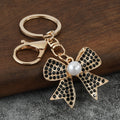 Rhinestone Bow Keychain With Pearl-Like Center And Lobster Clasp view 9