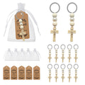 Wood Bead Loop and Carved Crucifix Keychain and Attached Hardware view 1