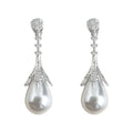 Silver-Tone Floral Stud White Teardrop Pearl Drop Earrings view 5