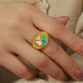 Gold Enamel Four Heart Clover Signet Ring Adjustable view 7