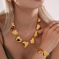 Bold Puffy Heart Link Necklace And Bracelet Gold Steel Two Tone view 3