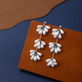 White Pearl Look Petal Cluster Long Dangle Earrings view 3