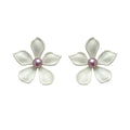 White Five Petal Flower Purple Pearl Like Center Stud Earrings view 5